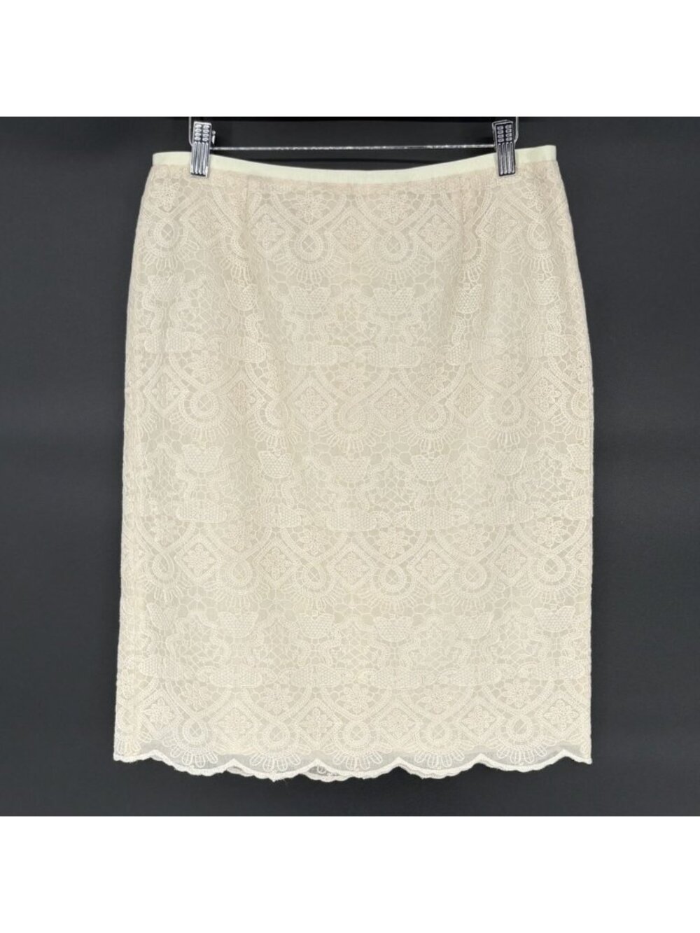 Tory Burch Women's Debra Pencil Skirt Size 8 Ivory Lace Scallop Hem Feminine
